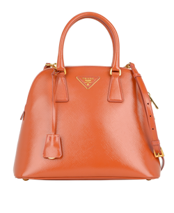 Pyramid Top Handle Bag, Leather, Orange, MII, CL/S, 3*